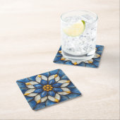 Floral Azulejo blauw wit en geel Kartonnen Onderzetters (Insitu)