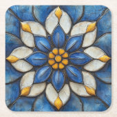 Floral Azulejo blauw wit en geel Kartonnen Onderzetters (Voorkant)