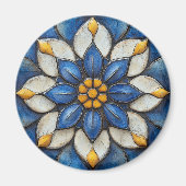 Floral Azulejo blauw wit en geel Magneet (Voorkant)