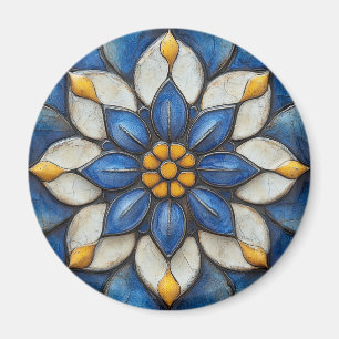Floral Azulejo blauw wit en geel Magneet