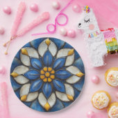 Floral Azulejo blauw wit en geel Papieren Bordje (Feest)