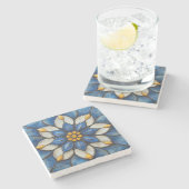 Floral Azulejo blauw wit en geel Stenen Onderzetter (Zijkant)