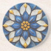 Floral Azulejo blauw wit en geel Zandsteen Onderzetter (Voorkant)