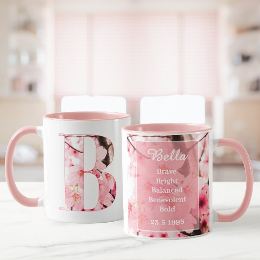 Floral B Initial Mug | Personalized Name & Traits Mok