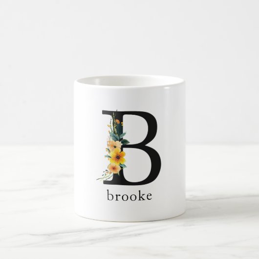 Floral B Monogram Mok met bewerkbare naam (Center)