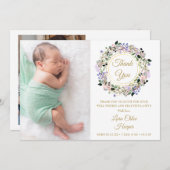 Floral Baby 2 foto goud dank u geboorte Aankondiging (Voorkant / Achterkant)