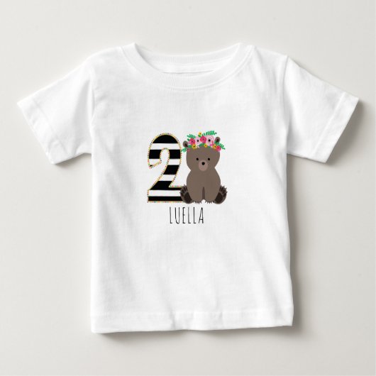 Floral Baby Beer Stripes Tweede Verjaardag Shirt (Voorkant)