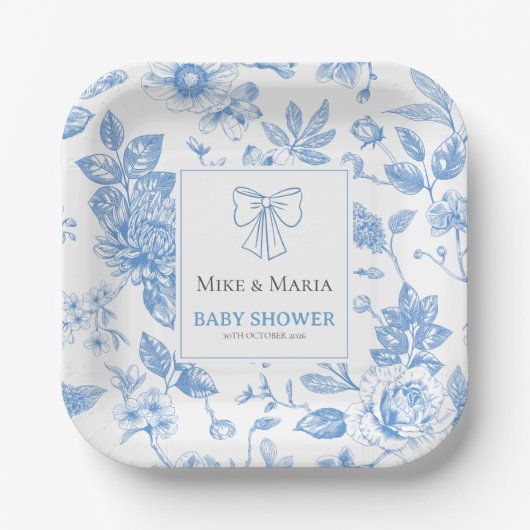Floral baby boy baby shower papieren bordje (Voorkant)