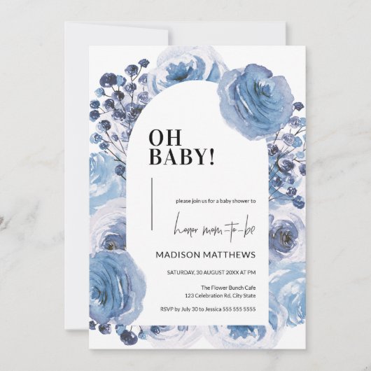 Floral Baby Boy Baby shower Uitnodiging (Voorkant)