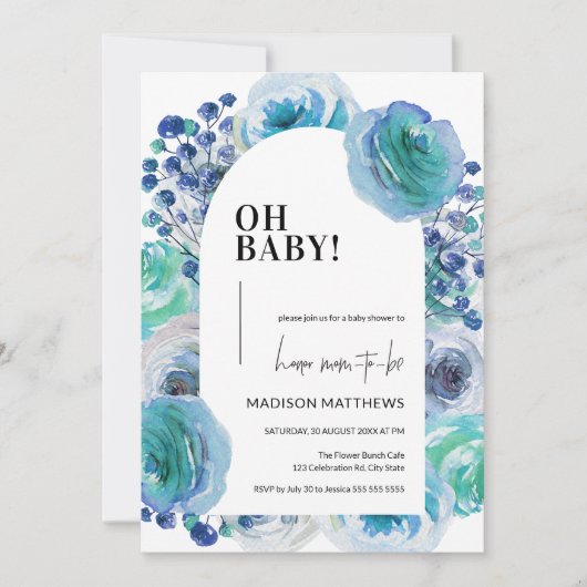 Floral Baby Boy Baby shower Uitnodiging (Voorkant)