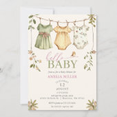 Floral Baby Clothesline Hello Baby Baby Shower Kaart (Voorkant)