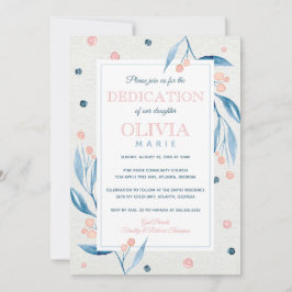 Floral Baby Dedication Invitation, Navy, Roze Kaart