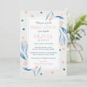 Floral Baby Dedication Invitation, Navy, Roze Kaart (Staand voorkant)