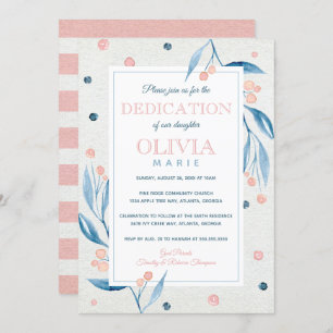 Floral Baby Dedication Invitation, Navy, Roze Kaart