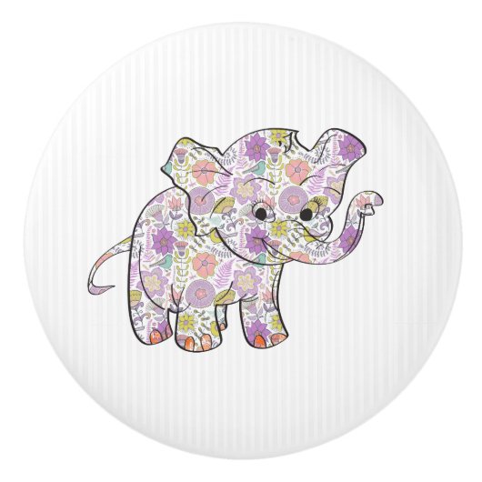 Floral Baby Elephant Keramische Knop (Voorkant)