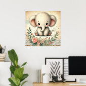Floral Baby Elephant Nursery Poster (Thuiskantoor)