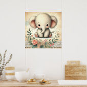 Floral Baby Elephant Nursery Poster (Keuken)