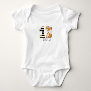 Floral Baby Fox Stripes First Birthday Shirt