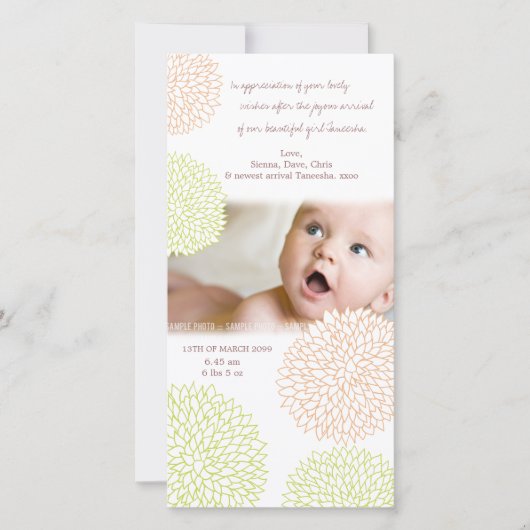  Floral Baby geboorte Hartelijk dank Bedankkaart (Voorkant)