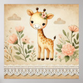 Floral Baby Giraffe Nursery Poster (Voorkant)