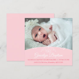 Floral Baby Girl Baptism Invite Kaart