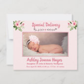 Floral Baby Girl Foto geboorteaankondiging Aankondiging (Voorkant)