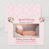 Floral Baby Girl Foto geboorteaankondiging Aankondiging (Voorkant / Achterkant)
