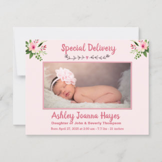 Floral Baby Girl Foto geboorteaankondiging Aankondiging