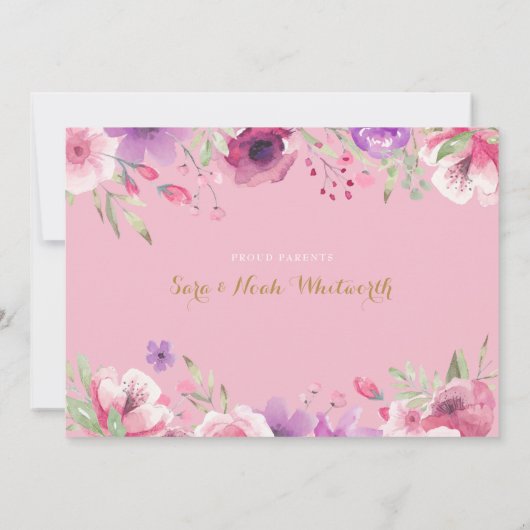 Floral Baby Girl Foto's Dank u roze geboorte Aankondiging (Achterkant)