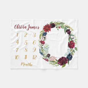 Floral Baby Girl Milestone Maandelijkse babymandje Fleece Deken