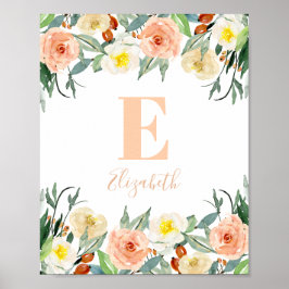 Floral baby girl monogram. Naam serijbloemen Poster