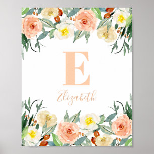 Floral baby girl monogram. Naam serijbloemen Poster