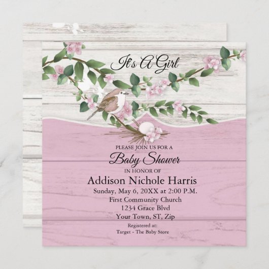 Floral Baby Girl Shower Whitewash Barn Wood (Voorkant / Achterkant)