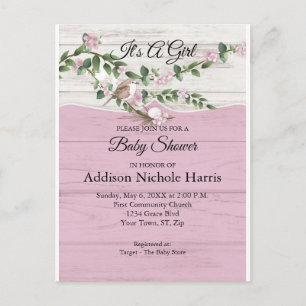 Floral Baby Girl Shower Whitewash Barn Wood Briefkaart