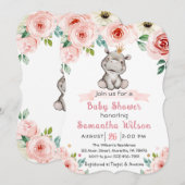 Floral Baby Hippo Princess Baby shower Invitation Kaart (Voorkant / Achterkant)