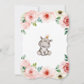 Floral Baby Hippo Princess Baby shower Invitation Kaart (Achterkant)