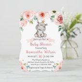 Floral Baby Hippo Princess Baby shower Invitation Kaart (Staand voorkant)