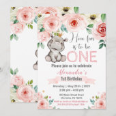 Floral Baby Hippo Princess Birthday Party Kaart (Voorkant / Achterkant)