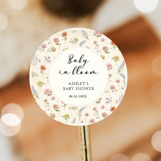 Floral Baby In Bloom Baby Shower Ronde Sticker