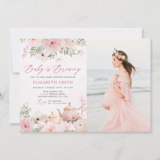 Floral Baby is brouwen Tea Party Baby shower Foto Kaart (Voorkant)