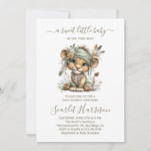 Floral baby lion Baby Shower Invitation Kaart (Voorkant)