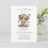 Floral baby lion Baby Shower Invitation Kaart (Staand voorkant)