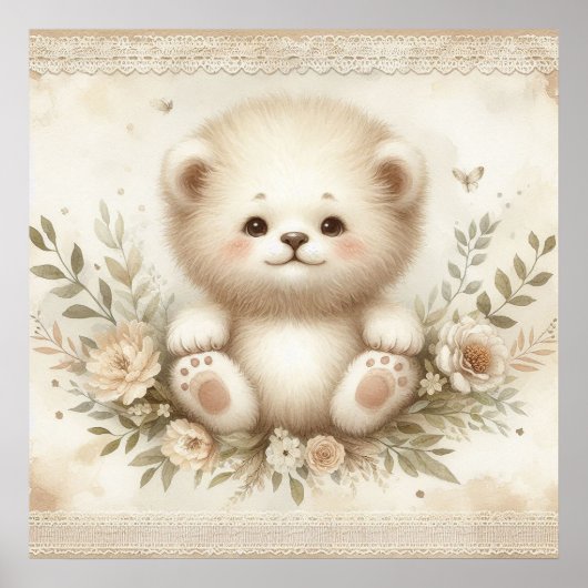 Floral Baby Lion Nursery Poster (Voorkant)