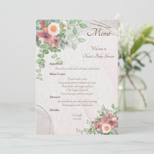 Floral Baby Meisje Douche Menu (Staand voorkant)