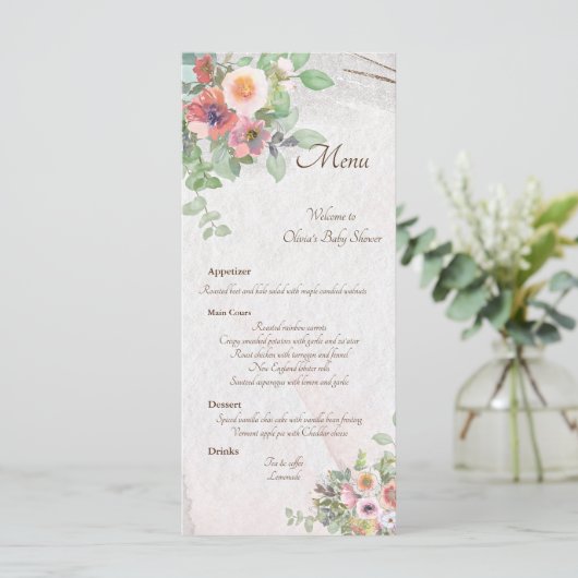 Floral Baby Meisje Douche Menu (Staand voorkant)