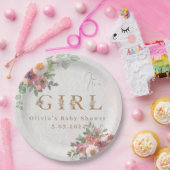Floral Baby Meisje Douche Papieren Bordje (Feest)