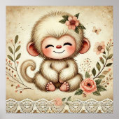 Floral Baby Monkey Nursery Poster (Voorkant)