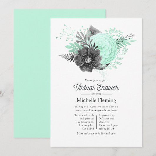  Floral Baby of Bridal Virtual Shower Kaart (Voorkant / Achterkant)