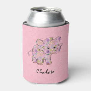 Floral Baby olifant op roze Damask Blikjeskoeler