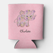 Floral Baby olifant op roze Damask Blikjeskoeler (Voorkant)